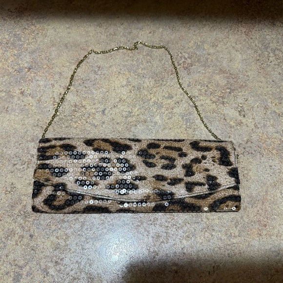 Handbags - Leopard Print Sequin Clutch